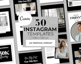 50 Luxury Instagram Posts, Dark Aesthetic Instagram Template, Editable Canva Posts Luxury IG Template, Marketing IG Templates, 4:5 Instagram