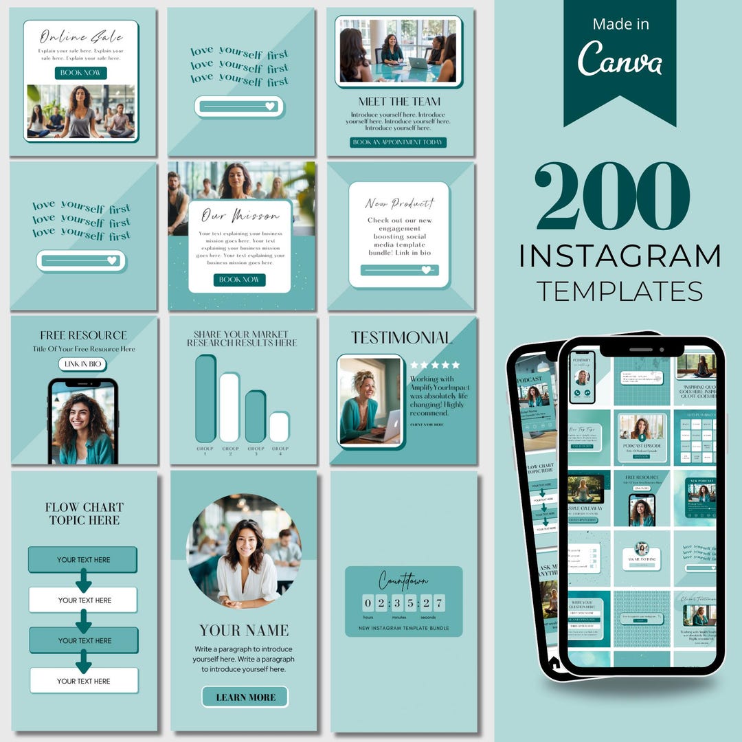 Editable Instagram Canva Templates Bundle, Editable Social Media Posts ...