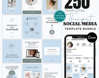 Therapist Instagram Templates Canva Bundle: Mental Health Social Media (Digital Download)