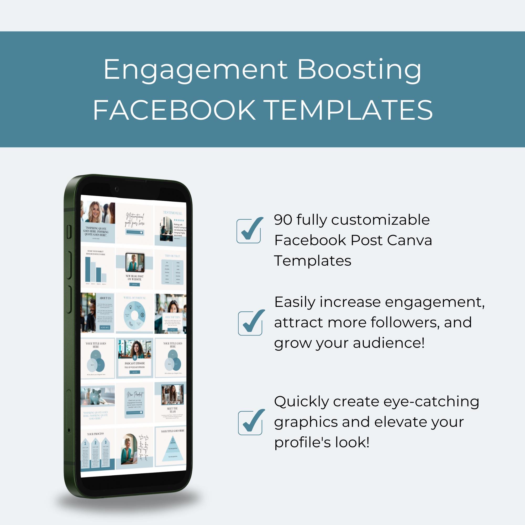 100 Facebook Posts Business Templates, Blue Editable Canva Engagement ...