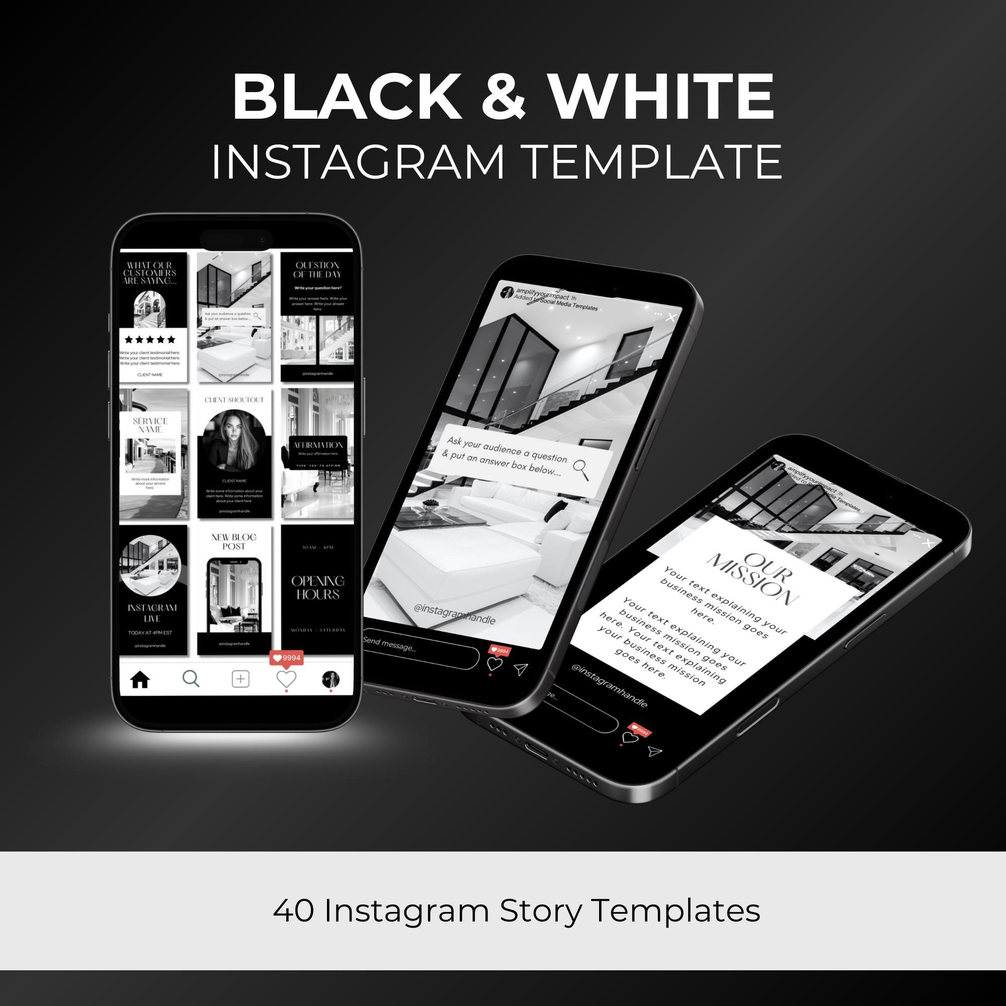Black & White Instagram Story Templates: Canva Editable IG Templates ...