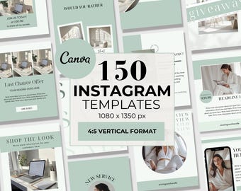 Aesthetic Green Instagram Templates, Instagramable Canva Templates, Clean Canva Templates, 150 IG Posts Templates for Engaging Instagram