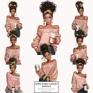 Boss Lady Clipart PNG Bundle Girl Boss Clipart Black Woman Fashion Clipart, Affirmation Clipart, Afro Woman Self Love Sublimation Files