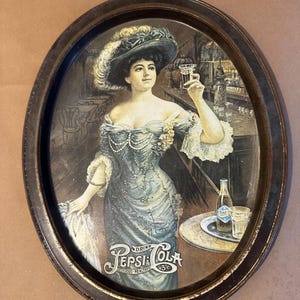 Vintage Pepsi Cola Metal Tin Oval Tray - Gibson Girl - 14.5&quot; X 11.5&quot; Made In USA