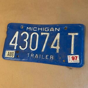 Michigan Trailer License Plate Great Lakes blue