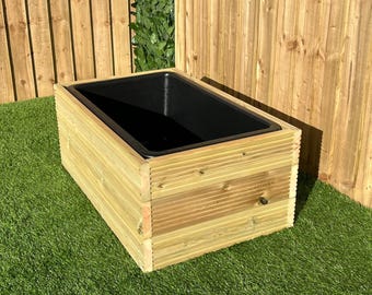Raised Garden Pond Wooden Decking Water Feature 86x55x36cm 90L Solid Tub Liner
