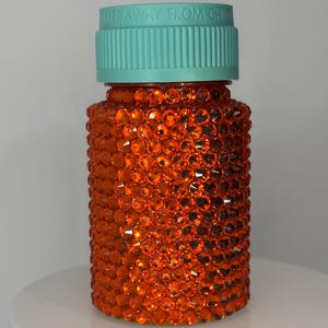 Bedazzled Blinged Orange Pill Bottle Child Proof Rhinestoned