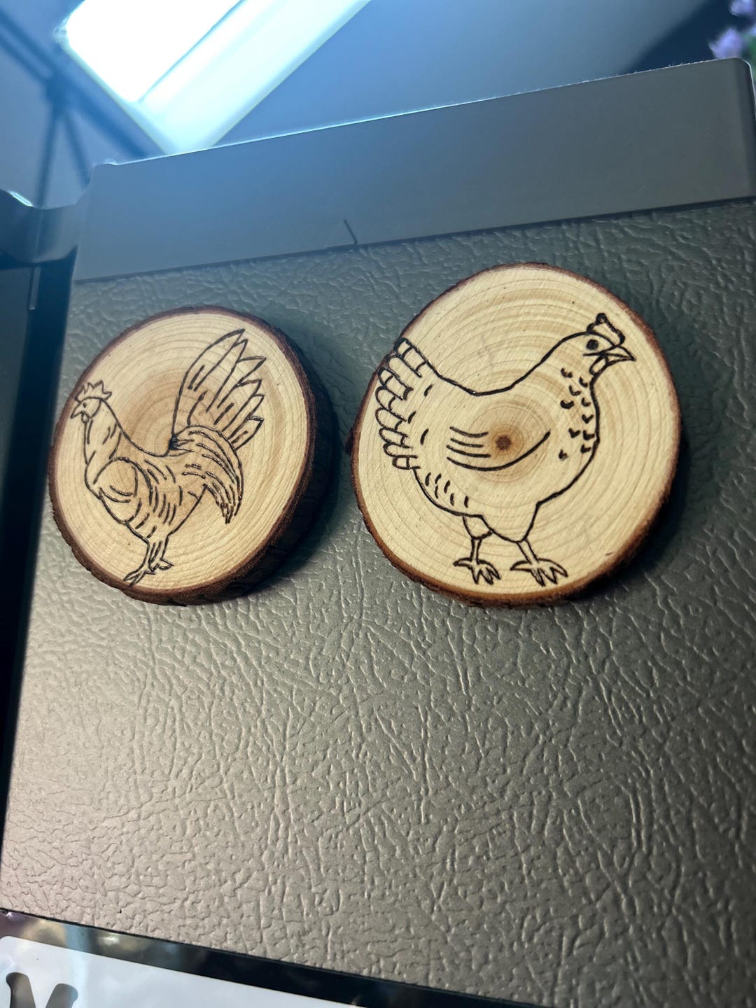 Pyrography Wood Slice Magnet, Chicken Decor, Farmhouse Refrigerator ...