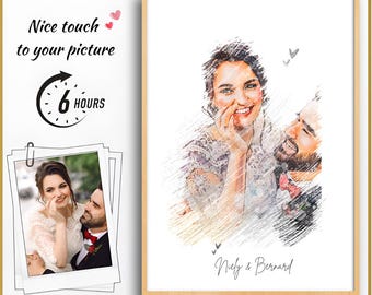 Custom Couple Portrait, Photo to Watercolor Sketch (Digital or Canvas)