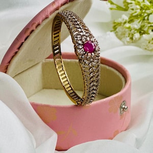 Ruby open bangle Designer Brass Bracelet, Gold Finish (Size 2.2) S-M  / ships from NJ