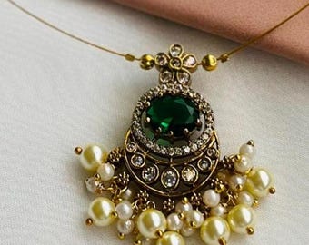 Dark Green Stone Invisible Chain invisible necklace, Bridesmaid Gift /free ship from NJ