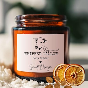 Sweet Orange Whipped Tallow, Organic Grass-Fed Body Butter, Moisturizer, Hand Face and Body Cream