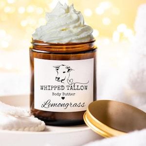 Lemongrass Whipped Tallow, Organic Grass-Fed Body Butter, Moisturizer, Hand Face and Body Cream