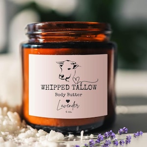 Lavender Whipped Tallow, Organic Grass-Fed Body Butter, Moisturizer, Hand Face and Body Cream