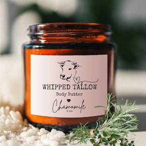 Chamomile Whipped Tallow, Organic Grass-Fed Body Butter, Moisturizer, Hand Face and Body Cream