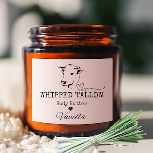 Vanilla Whipped Tallow, Organic Grass-Fed Body Butter, Moisturizer, Hand Face and Body Cream