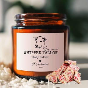 Peppermint Whipped Tallow, Organic Grass-Fed Body Butter, Moisturizer, Hand Face and Body Cream