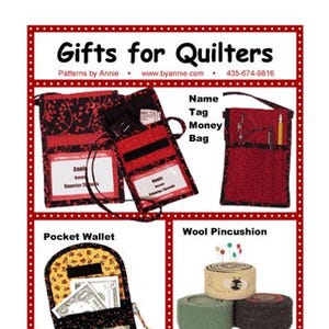 Gifts for Quilters Pattern - by Annie - A Paper Pattern to make a Name tag/money bag, pocket wallet, pincushion, needle case