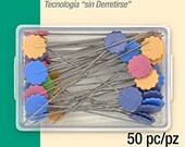 Collins Flat Flower Pins - 2" - 50 pcs - Straight pins for holding fabric layers together - Assorted colors - great when Rotary Cutting