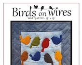 Birds on Wires Wall Quilt Kit by Rachel's of Greenfield - 13"x15" finished - Complete Kit with fabric, woolfelt, floss - Wall Quilt Kit