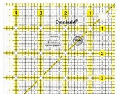 Omnigrid 4.5x4.5 inch square ruler - Clear ruler with yellow markings- 4 1/2 inch Rotary Cutting Ruler - Clear Plastic - square