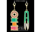 Cathe Holden Zipper Pulls - Bobbins/snips - by Moda - Metal and Enamel - zipper Pulls - Stack of bobbins and thread snips