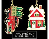 Cathe Holden Zipper Pulls - Christmas Red Truck/House - by Moda - Metal and Enamel - zipper Pulls - Christmas Theme - Truck/House