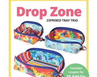 Drop Zone Zippered Pouch Pattern - by Annie - A Paper Pattern - a zippered pouch in 3 sizes -unzipped is a shallow tray with visibility