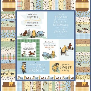 May include: A Winnie the Pooh themed fabric panel with various quotes and illustrations. The panel features Pooh, Piglet, Tigger, and Eeyore. The fabric has a honey jar design on the top and bottom, and the text "Life was meant for good friends and grand adventures."
