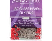 IBC Glass Head Silk Pins - 1 3/8" sharp straight pins - red pin heads 250 ct.