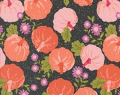 Moda Fabric - Hey Boo - by Lella Boutique - 1/2 yard - 5210 16 -  black background with cute pink/orange pumpkins - Cotton fabric
