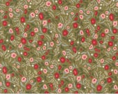 Moda Fabric - Berry and Pine - by Lella Boutique - 1/2 yard - 5241 12 -  olive green background with small flowers and berries - Cotton