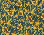 Moda Fabric - Floribunda 39805 12 - Create Joy Project by Laura Muir - midnight background with small sunflowers - Cotton - 44" - 1/2 yard