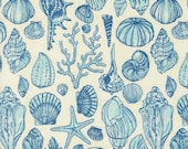 Moda Fabric - Serena Shores by Robin Pickens - 48774 11 - Coastal large print - off white background with sea shells - 1/2 yard - sea shells