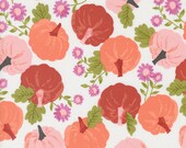 Moda Fabric - Hey Boo - by Lella Boutique - 1/2 yard - 5210 11 -  white background with cute pink/orange pumpkins - Cotton fabric