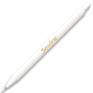 May include: White sewing marking pen with the word "Sewline" printed in gold lettering.