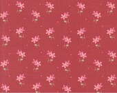 Moda Fabric - A Very Sweet Christmas -  by Bunny Hill Designs for Moda - red with pink flowers - 3063 12 - 1/2 yard - red with pink flowers