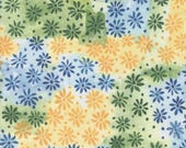 Moda Fabric - Sunshine and Blue Skies 39829 11 - Create Joy Project by Laura Muir - 1/2 yard -white with blue, yellow, green daisies -Cotton