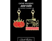 Cathe Holden Zipper Pulls - Pincushion/sewing machine - by Moda - Metal and Enamel - zipper Pulls - pincushion and sewing machine