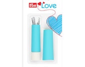 Prym Needle Twister - turquoise with white base - Holds sewing needles for sewing- Handy carrier for hand sewing needles- Like Lipstick tube