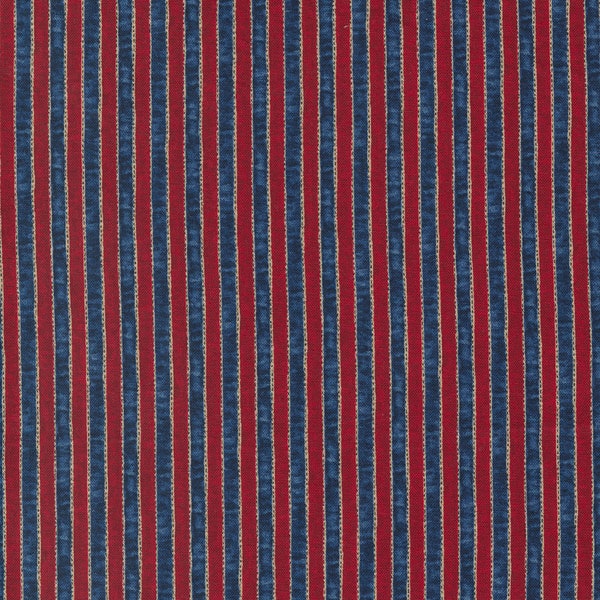 Moda Fabric - My Country by Kathy Schmitz for Moda - 7044 22 - 1/2 yard - 100% cotton - quilt fabric - denim blue-red and off white stripes