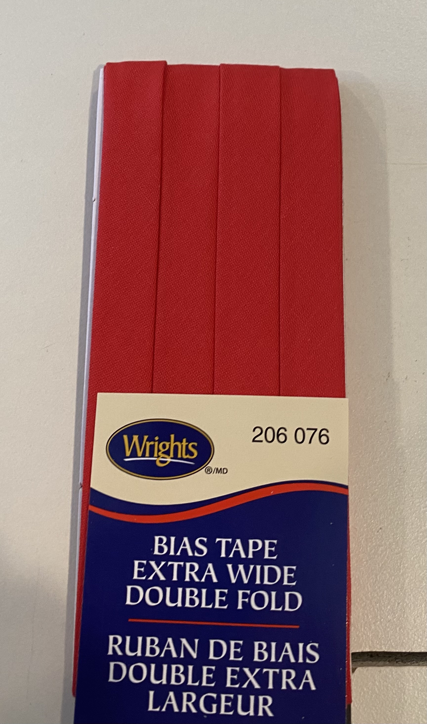 Extra Wide Double Fold Bias Tape - by Wrights - 1/2 inch - 55 Polyester/45  Cotton - Scarlet 206 076