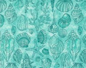 Moda Fabric - Serena Shores by Robin Pickens - 48774 21 - aqua background with sea shells - 1/2 yard - sea shells - sea life design