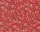 Moda Fabric - Berry and Pine - by Lella Boutique - 1/2 yard - 5241 14 -  red background with small flowers and berries - Cotton fabric