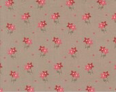 Moda Fabric - A Very Sweet Christmas -  by Bunny Hill Designs for Moda - taupe with pink flowers - 3063 17 - 1/2 yard - taupe and pink