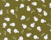 Moda Fabric - Emmitt and Ivy by Sweetwater for Moda - cotton fabric - 1/2 yard - 55691 13 - olive green with snowmen and words - 1/2 yard