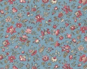 Moda Fabric - Antoinette -  by French General - French Blue background floral print with red, pink, green, ivory - 13952 13- 1/2 yard - Moda