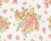 Moda Fabric - Memory Lane by Brenda Riddle - 18780 11 - 1/2 yard - white background with medium pink and blue flowers - 44" wide - Cotton