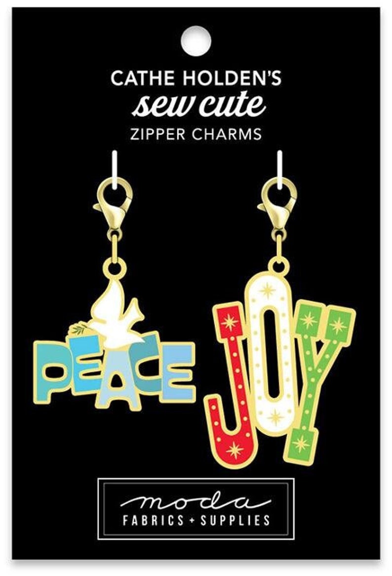 Cathe Holden Zipper Pulls Christmas Peace/Joy by Moda Metal and Enamel zipper Pulls Christmas Theme Peace/Joy image 1