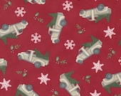 Moda Fabric -Holly Berry Tree Farm by Deb Strain - 1 yard cuts - 56032 12  Red Poinsettia, truck - 44" wide - Cotton- 1 YARD CUTS-Deb Strain